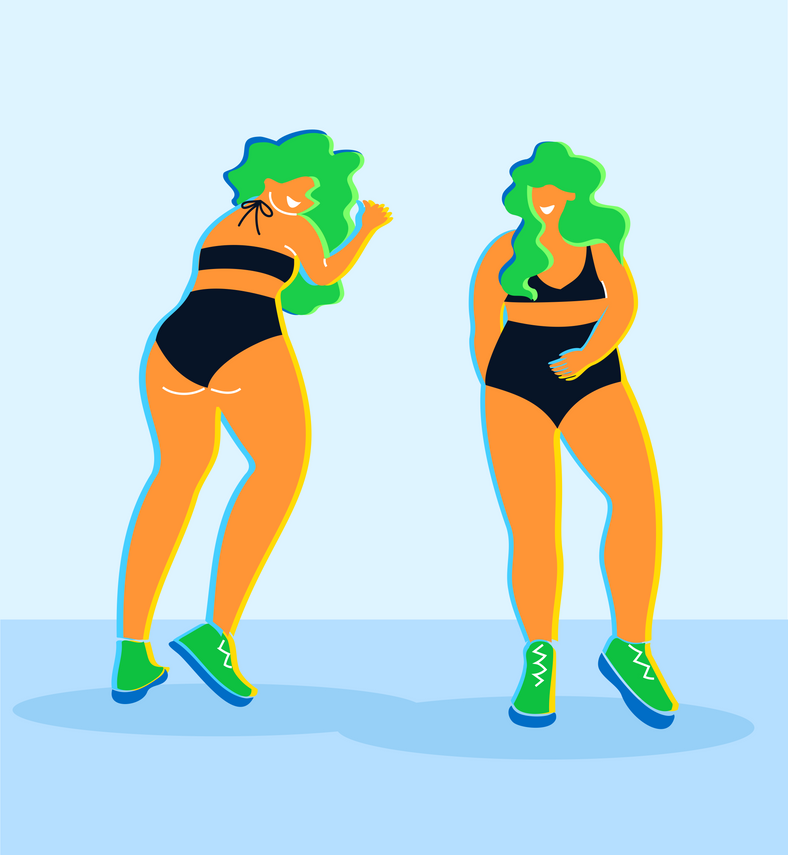Illustrated characters wearing the RUBIES Bikini Set in Black