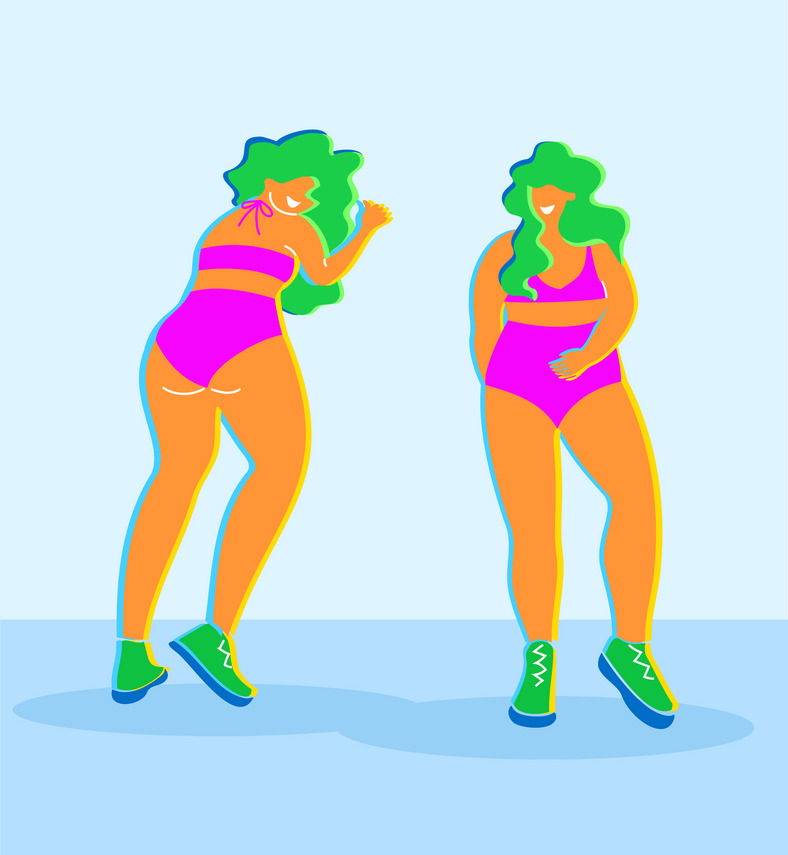 Illustrated characters wearing the RUBIES Bikini Set in Pink