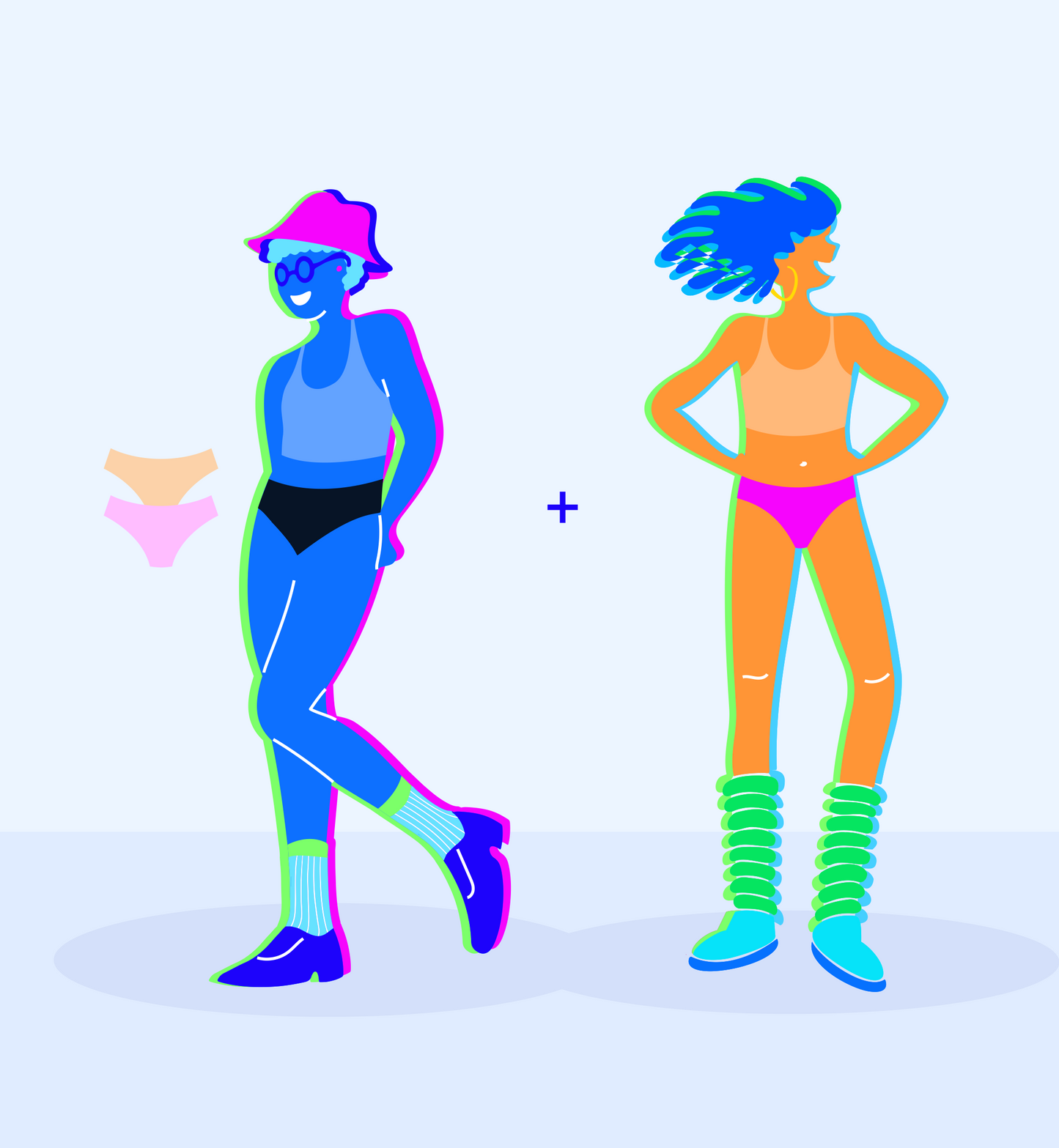 Illustrated characters wearing the RUBIES Shaping Bundle