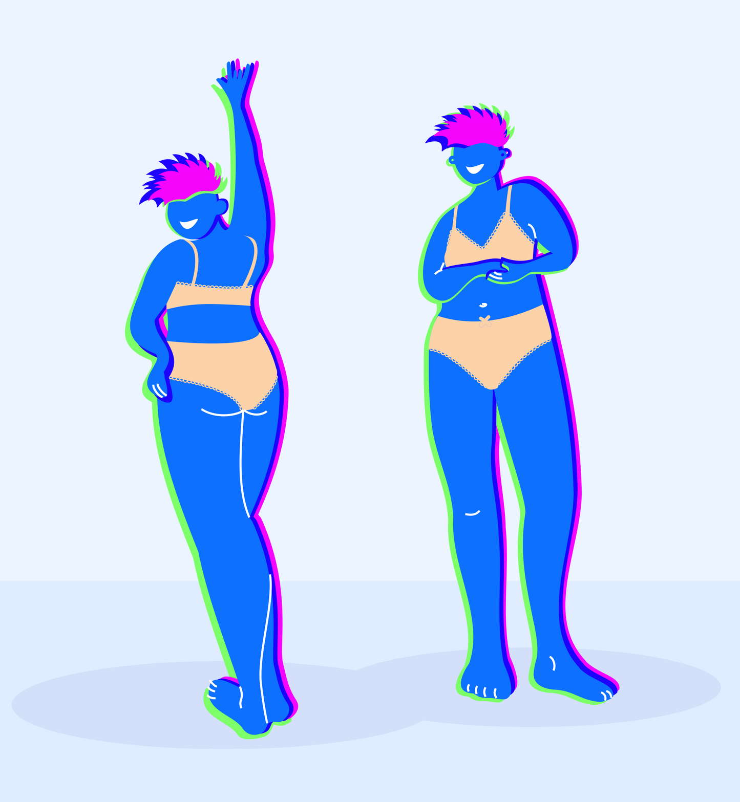 Illustrated characters wearing the RUBIES Matching Set in Sandstone